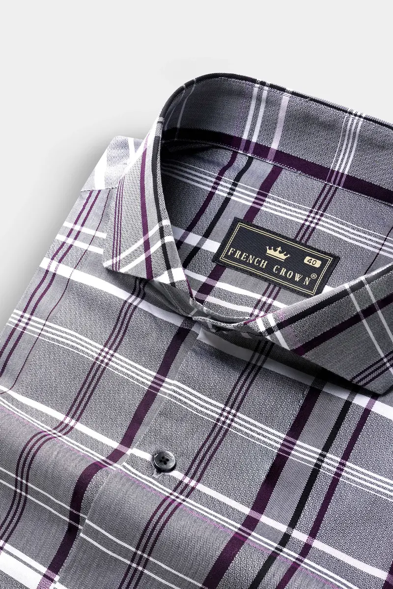 Shuttle Gray And Revolver Purple Checked Dobby Textured Premium Giza Cotton Shirt 1