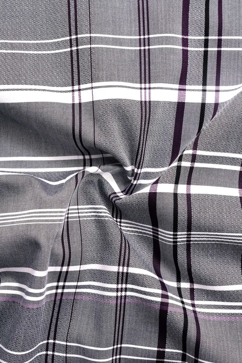 Shuttle Gray And Revolver Purple Checked Dobby Textured Premium Giza Cotton Shirt 2