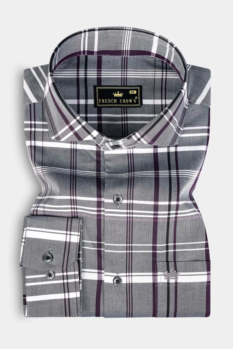 Shuttle Gray And Revolver Purple Checked Dobby Textured Premium Giza Cotton Shirt 3