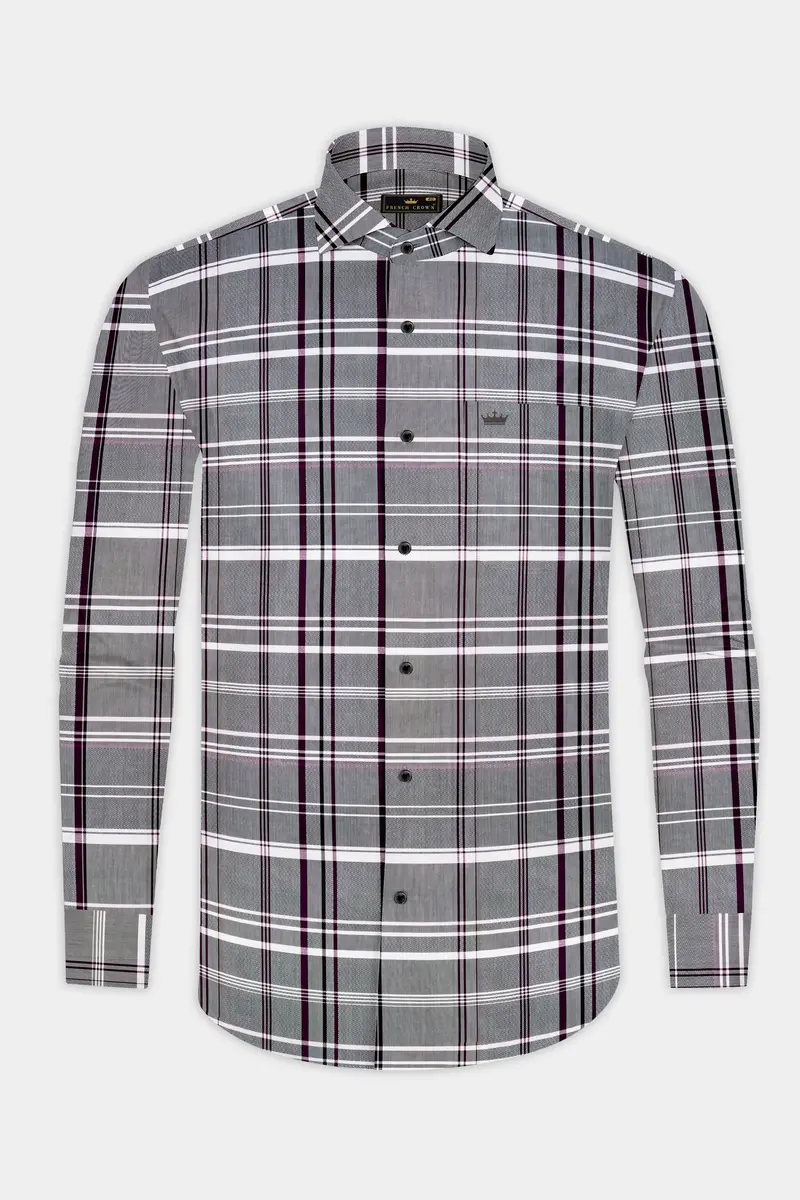Shuttle Gray And Revolver Purple Checked Dobby Textured Premium Giza Cotton Shirt 4