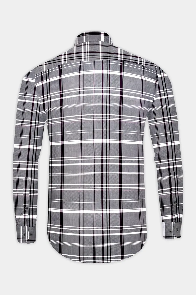 Shuttle Gray And Revolver Purple Checked Dobby Textured Premium Giza Cotton Shirt 5