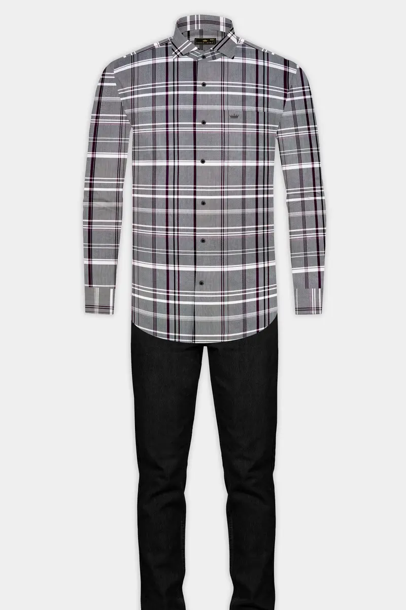 Shuttle Gray And Revolver Purple Checked Dobby Textured Premium Giza Cotton Shirt 6