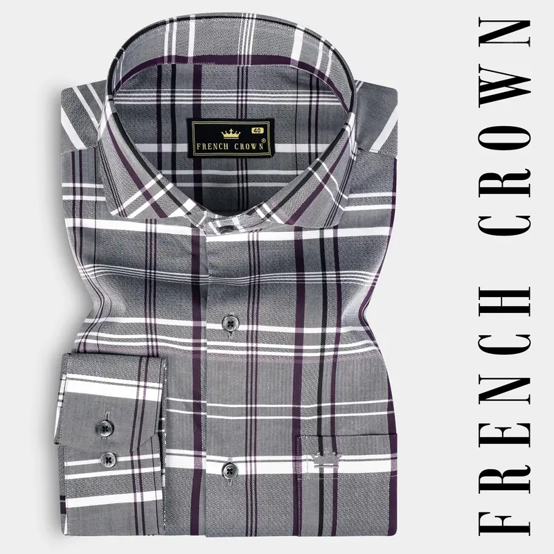 Shuttle Gray And Revolver Purple Checked Dobby Textured Premium Giza Cotton Shirt 7