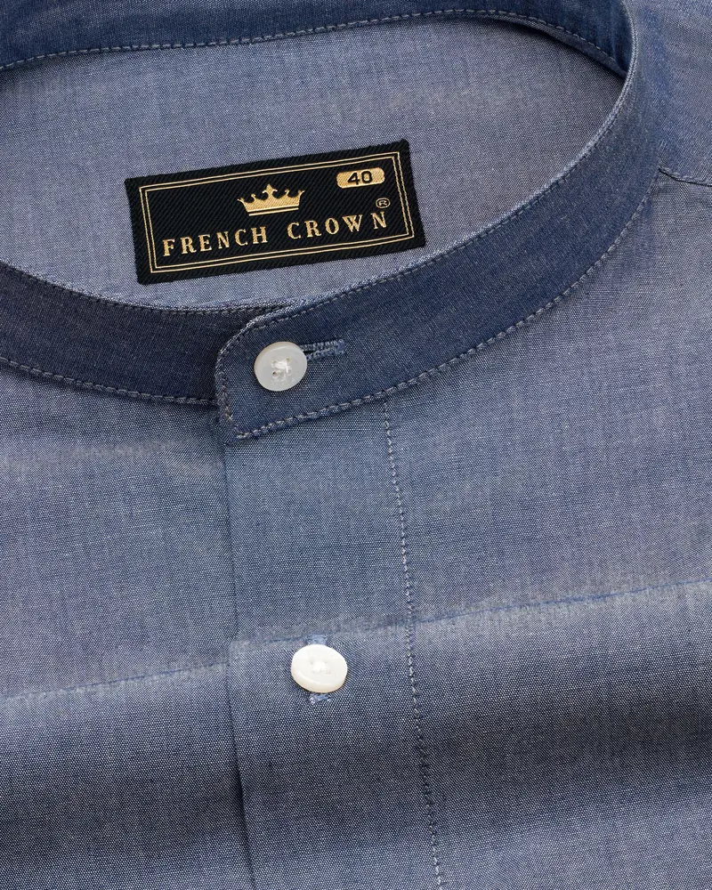 Shuttle Gray Chambray Mandarin Collared Shirt 1