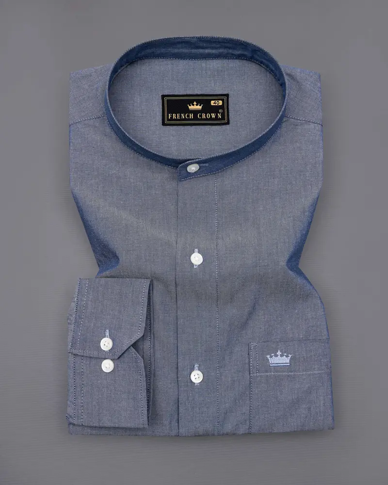 Shuttle Gray Chambray Mandarin Collared Shirt 3