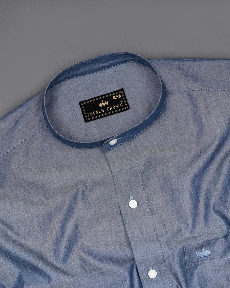 Shuttle Gray Chambray Mandarin Collared Shirt 4