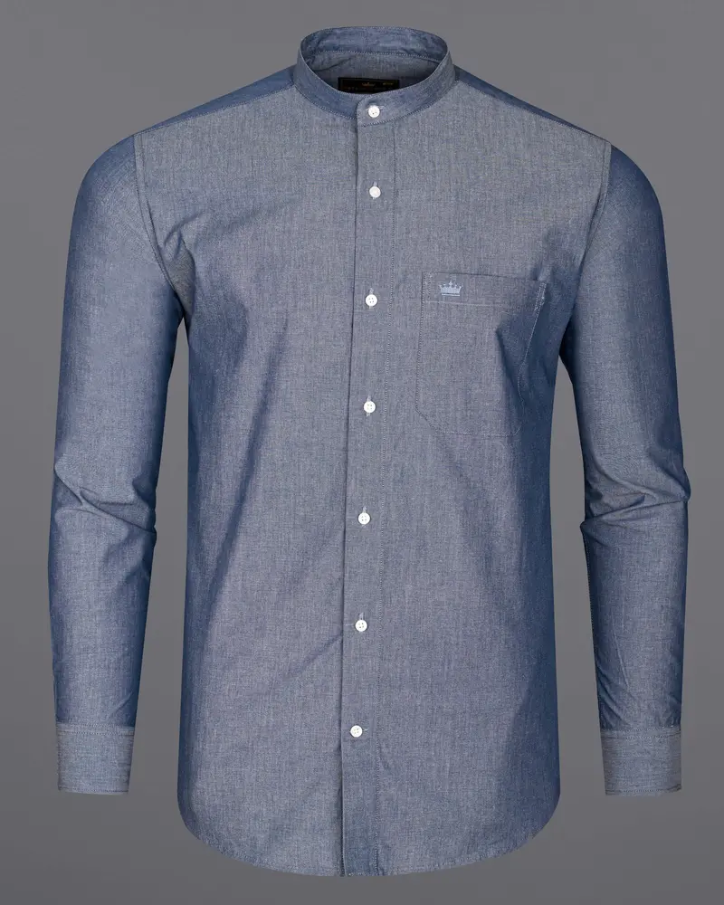 Shuttle Gray Chambray Mandarin Collared Shirt 5