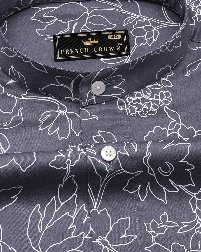Shuttle Gray Floral Printed Super Soft Premium Cotton Shirt 1