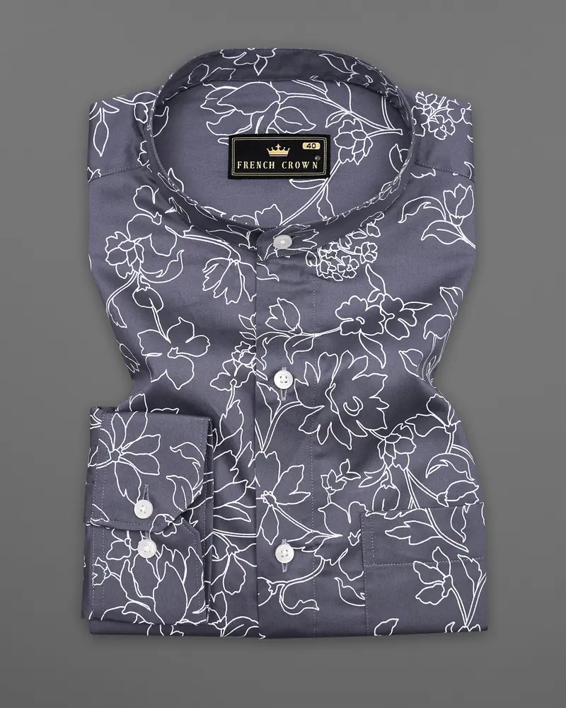 Shuttle Gray Floral Printed Super Soft Premium Cotton Shirt 3