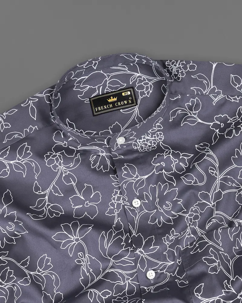 Shuttle Gray Floral Printed Super Soft Premium Cotton Shirt 4