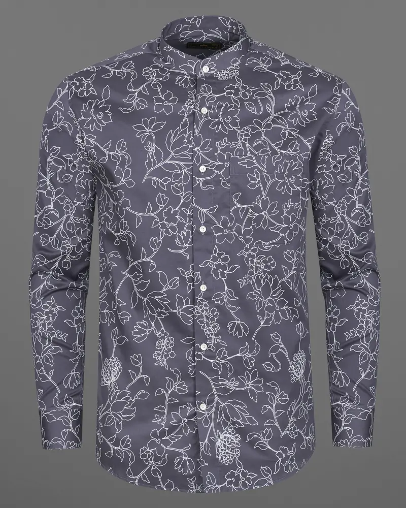 Shuttle Gray Floral Printed Super Soft Premium Cotton Shirt 5