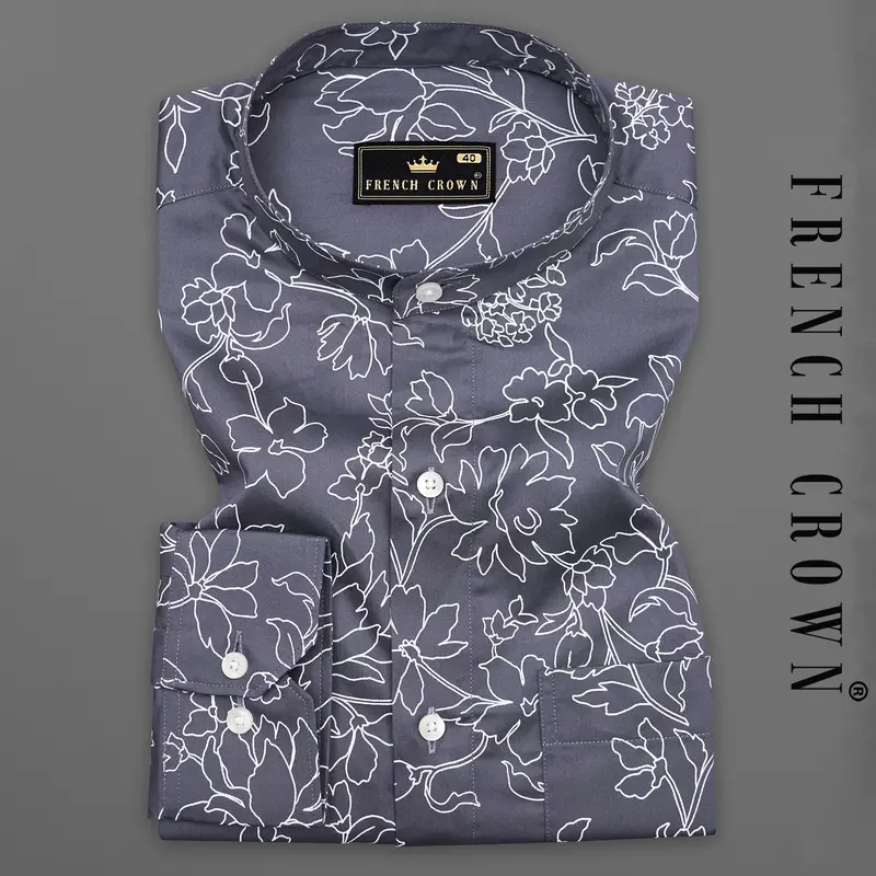 Shuttle Gray Floral Printed Super Soft Premium Cotton Shirt 7