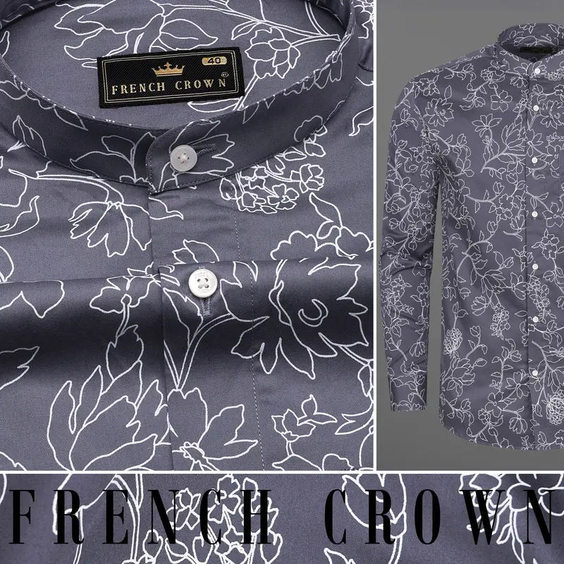 Shuttle Gray Floral Printed Super Soft Premium Cotton Shirt 9