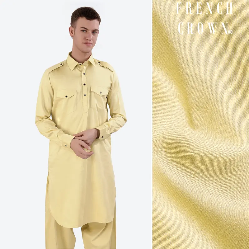 Sidecar Beige Subtle Sheen Super Soft Premium Cotton Pathani Kurta 1