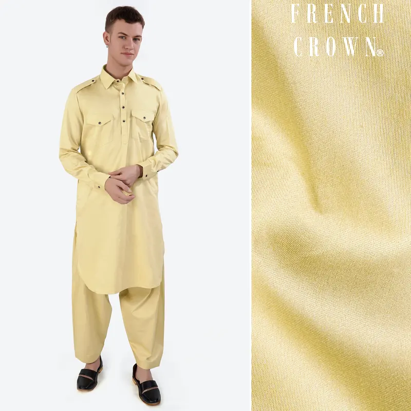 Sidecar Beige Subtle Sheen Super Soft Premium Cotton Pathani Set 1
