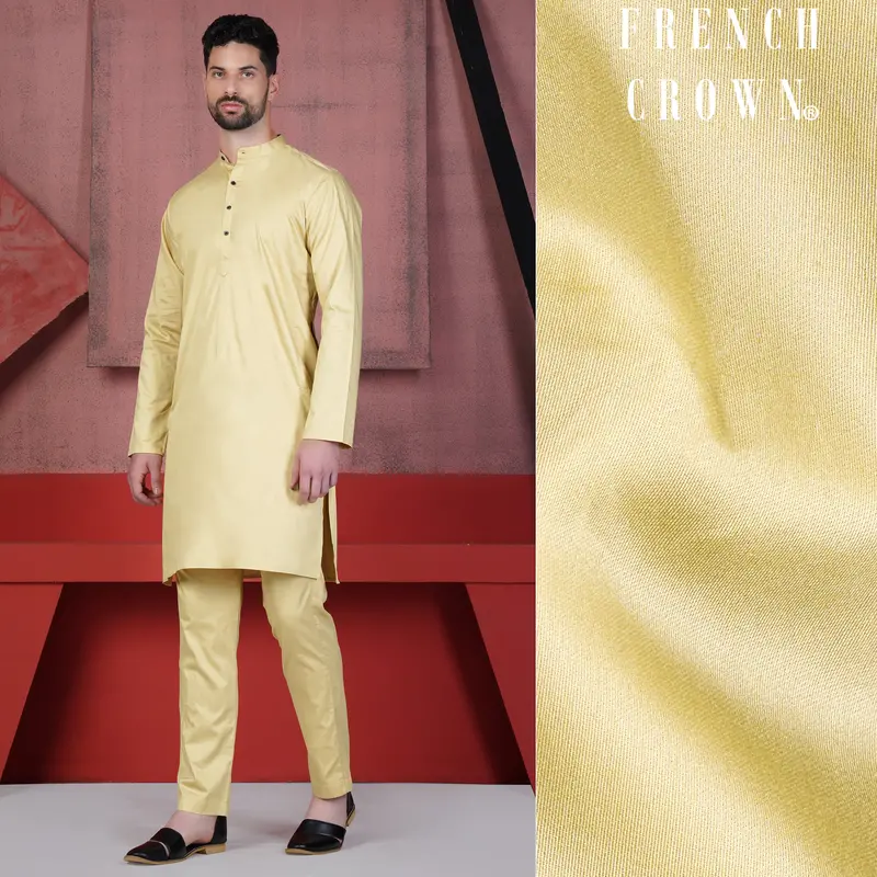 Sidecar Yellow Subtle Sheen Super Soft Premium Cotton Kurta Set 1