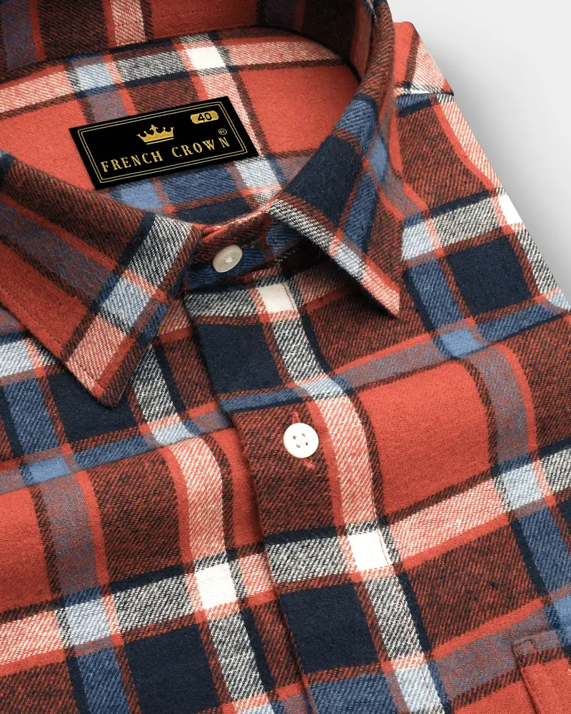 Sienna Brown With Black And Havelock Blue Plaid Flannel Overshirt/Shacket 1