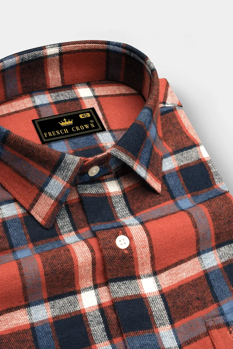 Sienna Brown With Black And Havelock Blue Plaid Flannel Overshirt/Shacket 2