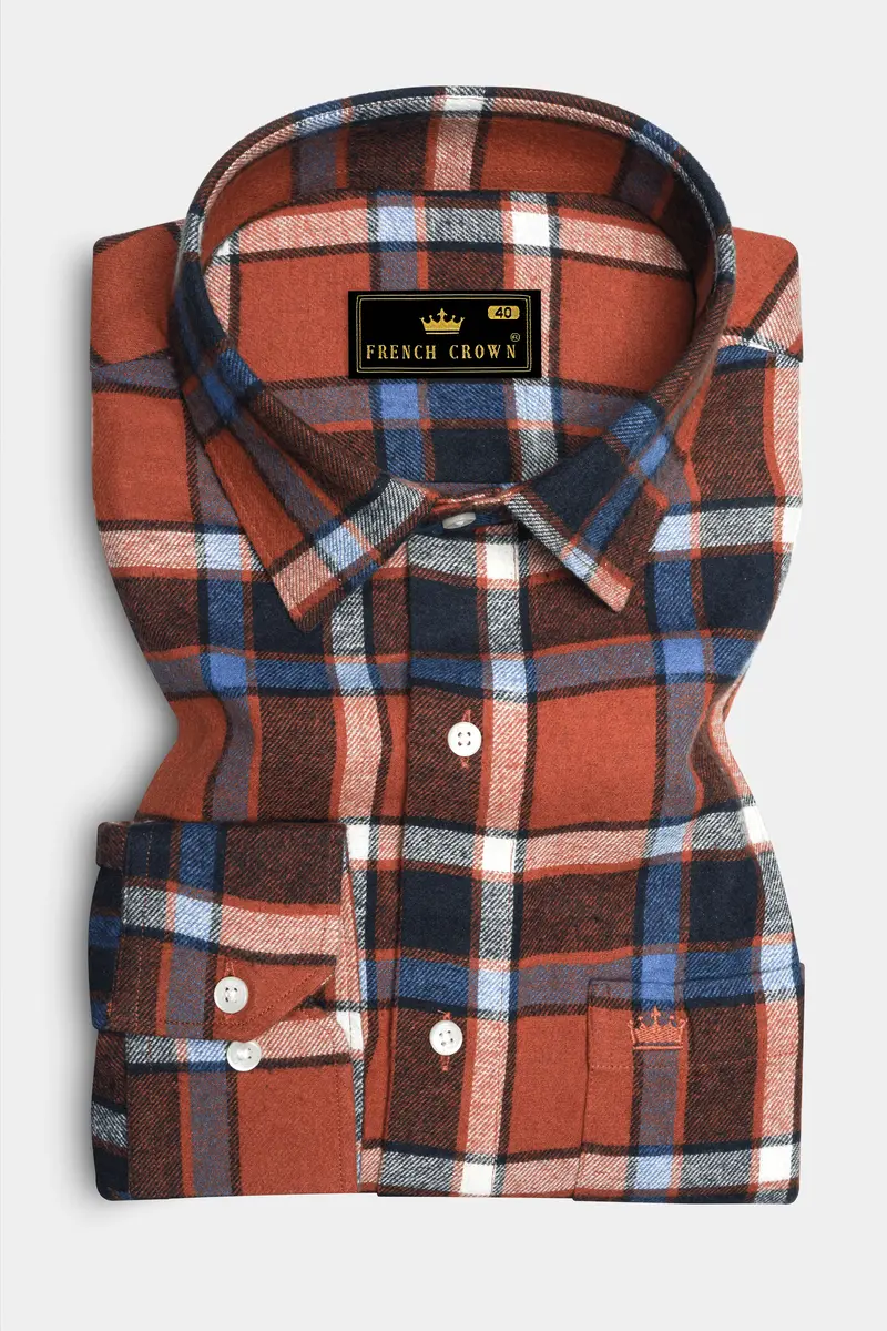 Sienna Brown With Black And Havelock Blue Plaid Flannel Overshirt/Shacket 4