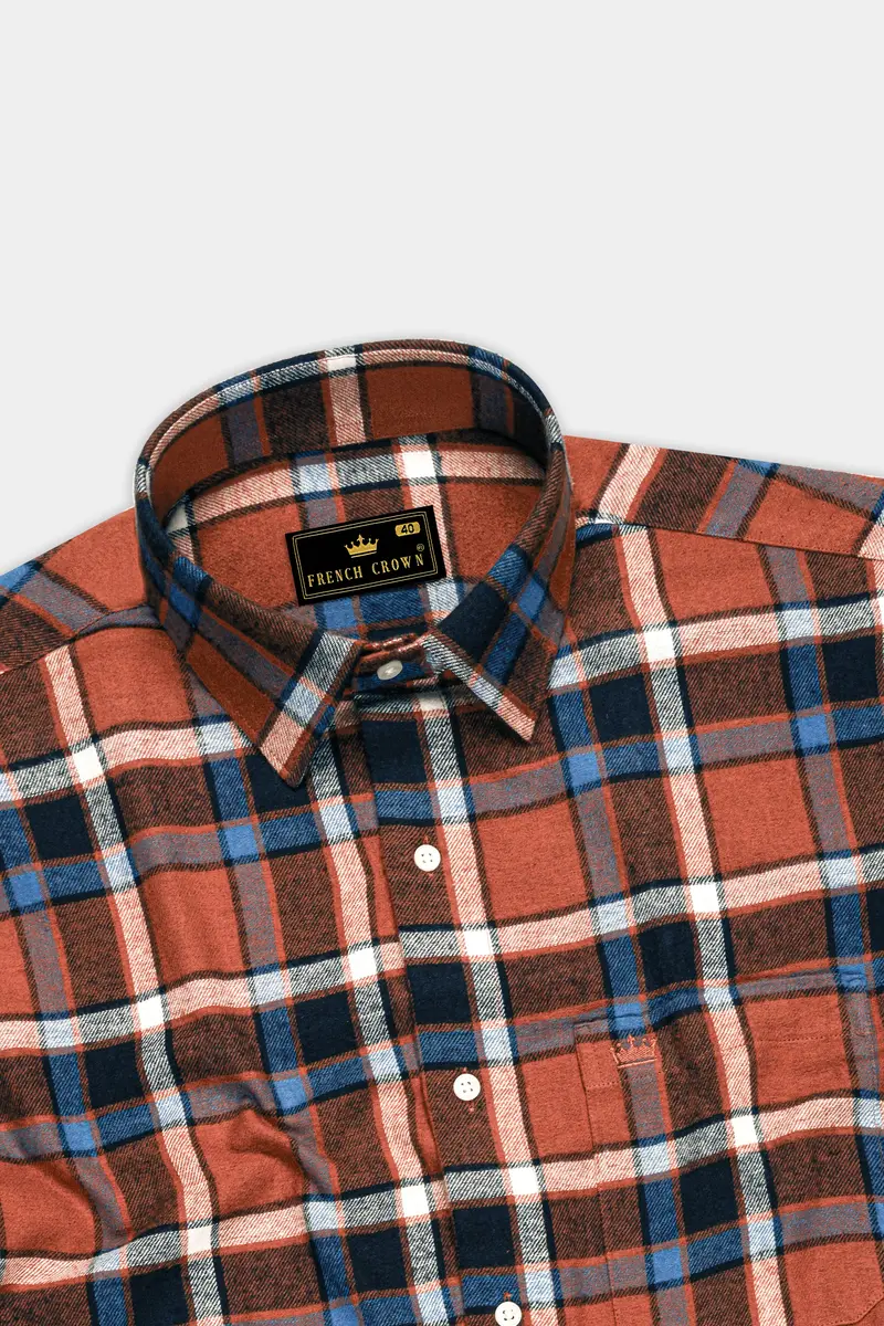 Sienna Brown With Black And Havelock Blue Plaid Flannel Overshirt/Shacket 5