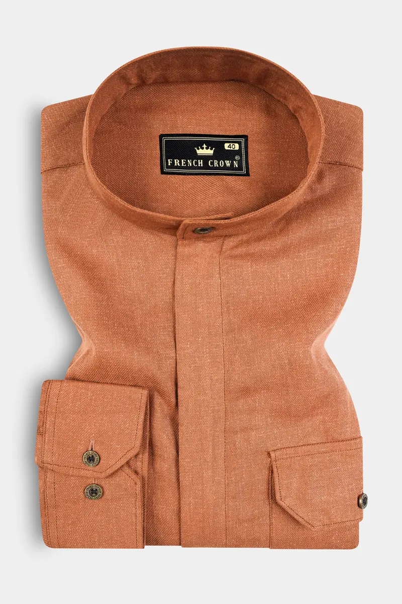 Sienna Orange Solid Textured Luxurious Linen Designer Overshirt/Shacket 2