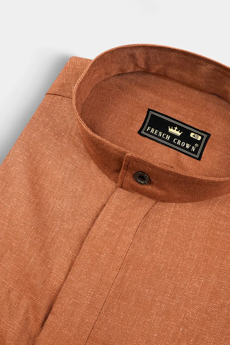 Sienna Orange Solid Textured Luxurious Linen Designer Overshirt/Shacket 4
