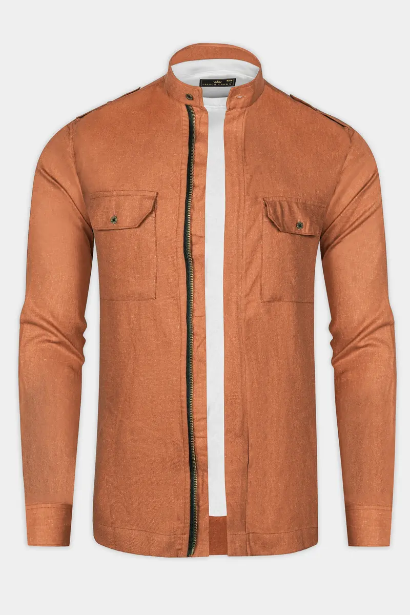 Sienna Orange Solid Textured Luxurious Linen Designer Overshirt/Shacket 5