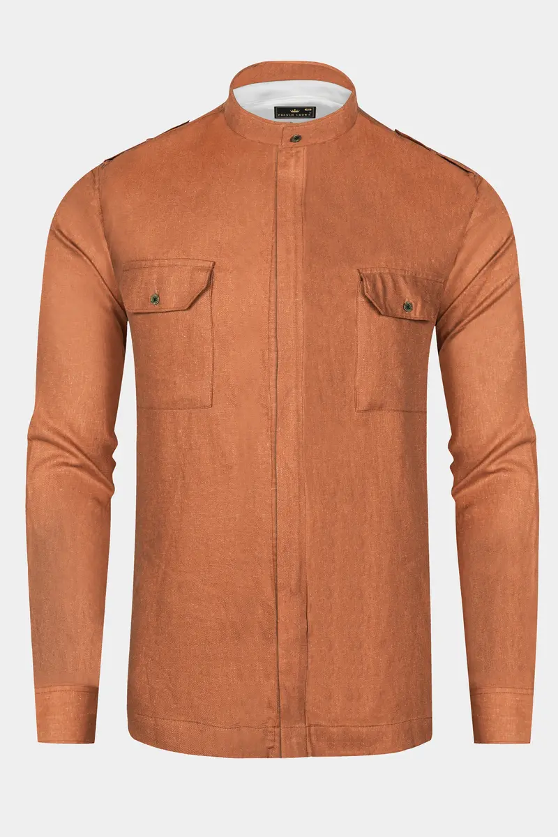 Sienna Orange Solid Textured Luxurious Linen Designer Overshirt/Shacket 6