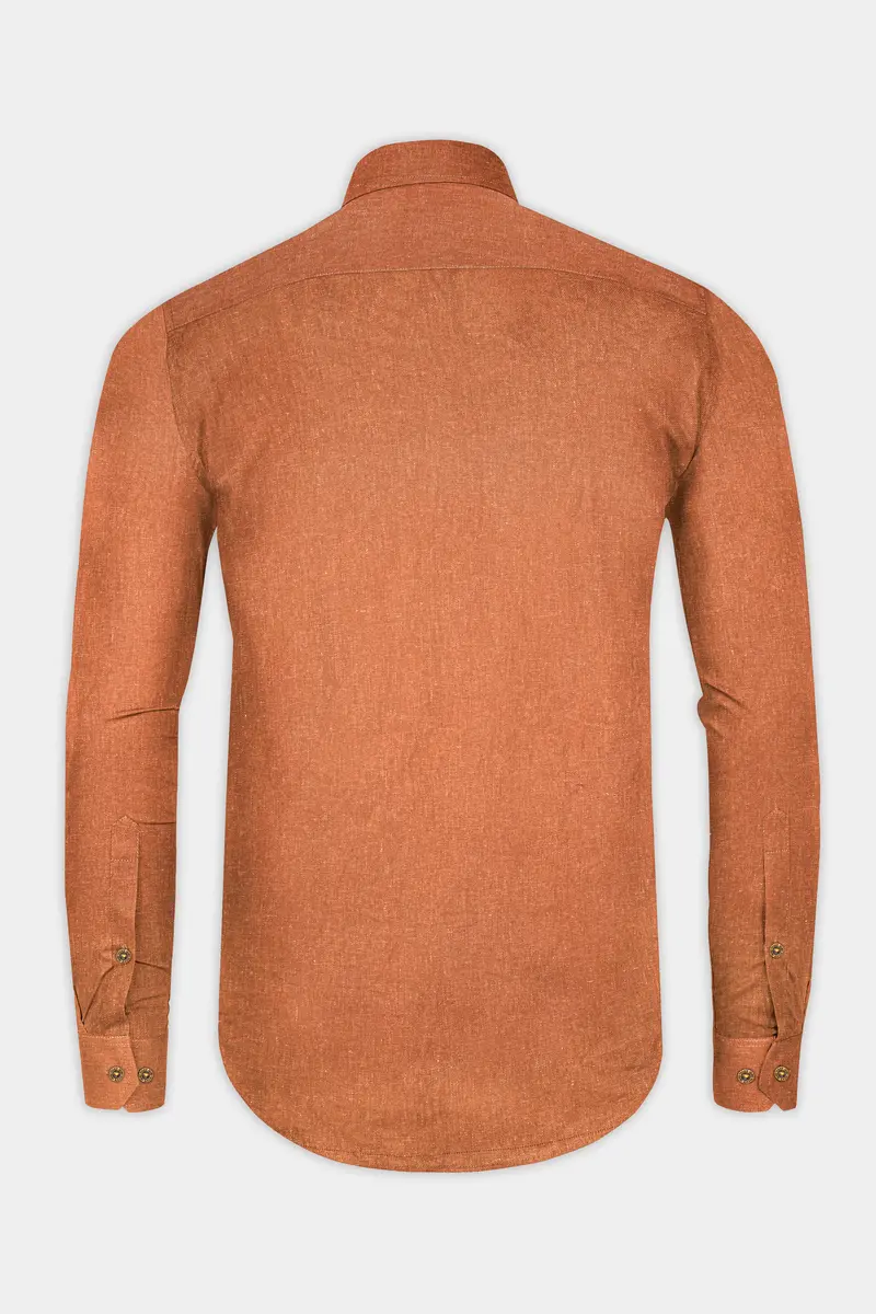 Sienna Orange Solid Textured Luxurious Linen Designer Overshirt/Shacket 7