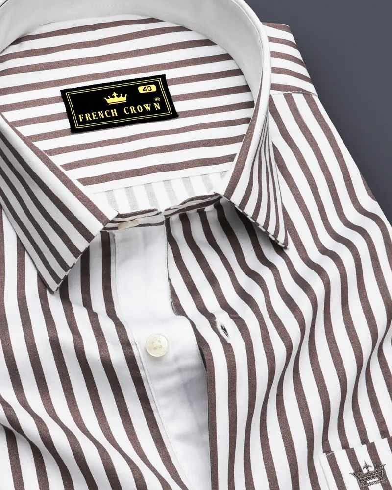Sienna-Russett Brown And Bright White Candy Striped Subtle Sheen Soft Premium Cotton Dress Shirt 1
