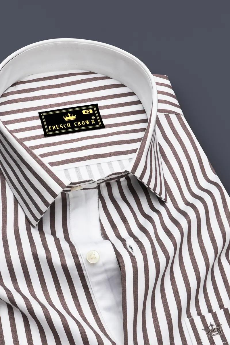 Sienna-Russett Brown And Bright White Candy Striped Subtle Sheen Soft Premium Cotton Dress Shirt 2
