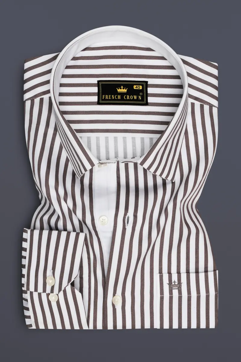 Sienna-Russett Brown And Bright White Candy Striped Subtle Sheen Soft Premium Cotton Dress Shirt 4