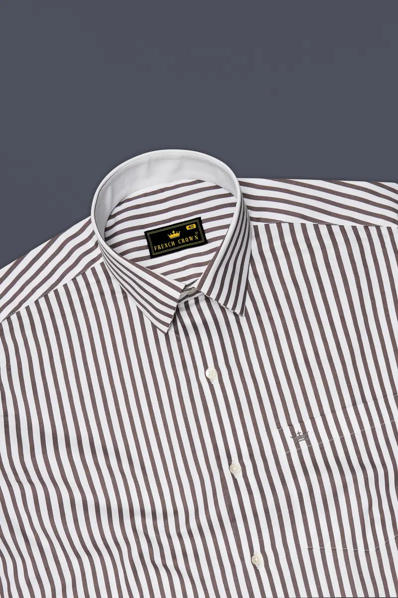 Sienna-Russett Brown And Bright White Candy Striped Subtle Sheen Soft Premium Cotton Dress Shirt 5