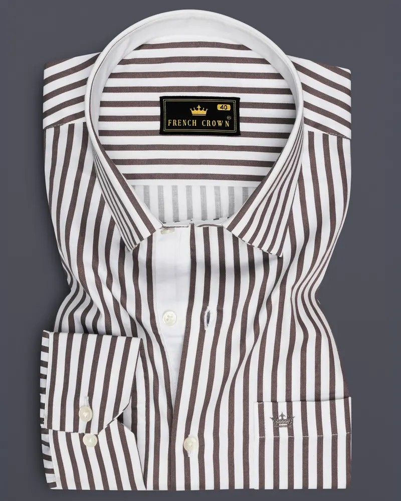 Sienna-Russett Brown And Bright White Candy Striped Subtle Sheen Soft Premium Cotton Dress Shirt 6