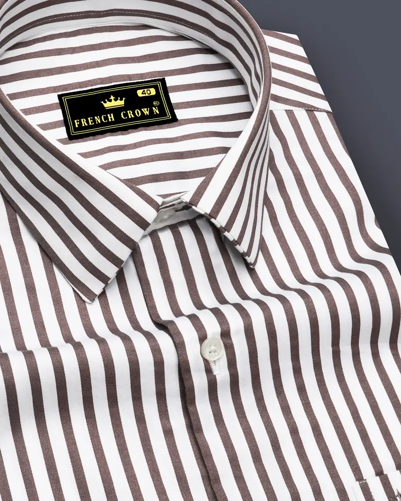 Sienna-Russett Brown And Bright White Candy Striped Subtle Sheen Super Soft Premium Cotton Dress Shirt 1