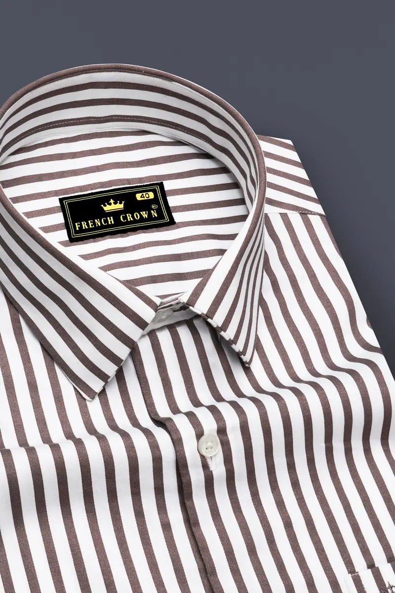 Sienna-Russett Brown And Bright White Candy Striped Subtle Sheen Super Soft Premium Cotton Dress Shirt 2
