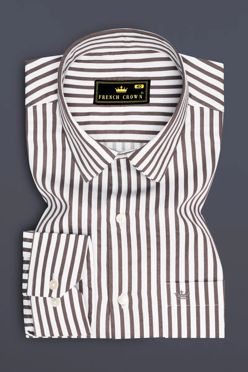 Sienna-Russett Brown And Bright White Candy Striped Subtle Sheen Super Soft Premium Cotton Dress Shirt 4