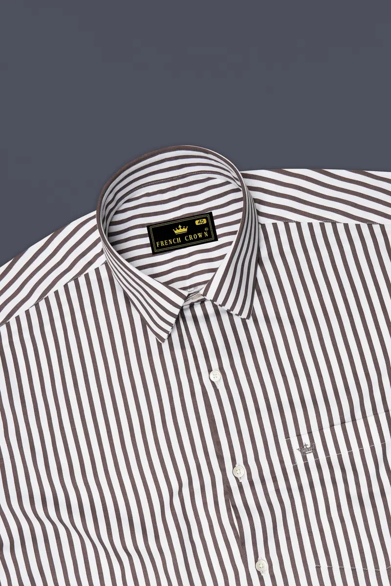 Sienna-Russett Brown And Bright White Candy Striped Subtle Sheen Super Soft Premium Cotton Dress Shirt 5
