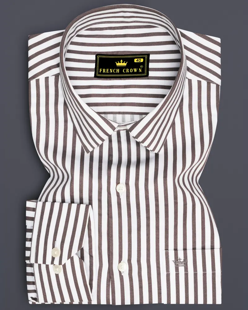 Sienna-Russett Brown And Bright White Candy Striped Subtle Sheen Super Soft Premium Cotton Dress Shirt 6