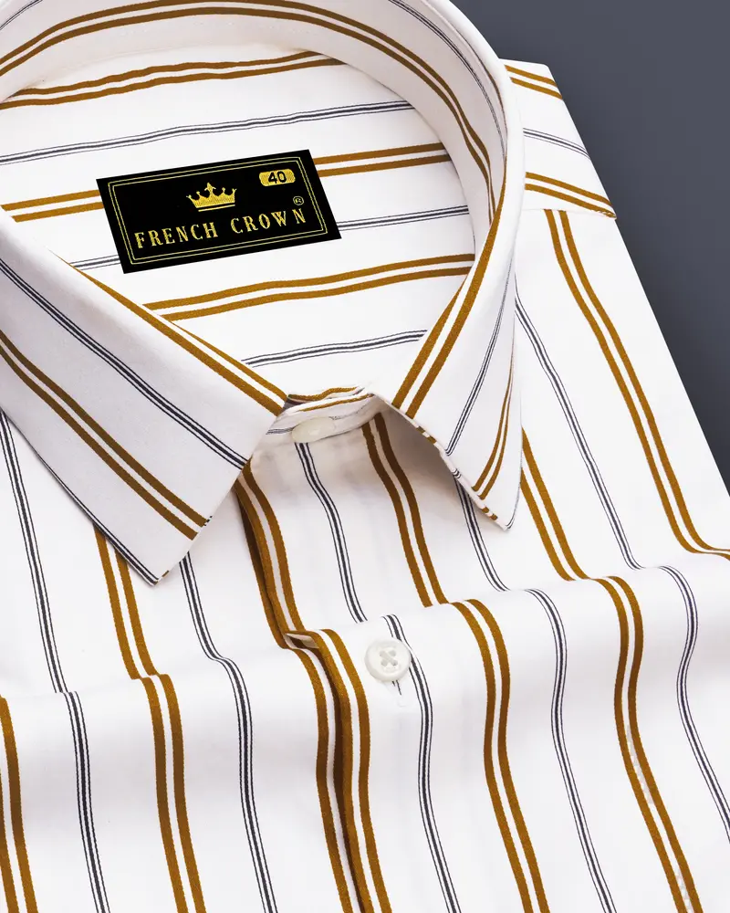 Sienna-Sepia Brown And Bright White Striped Super Soft Premium Cotton Dress Shirt 1