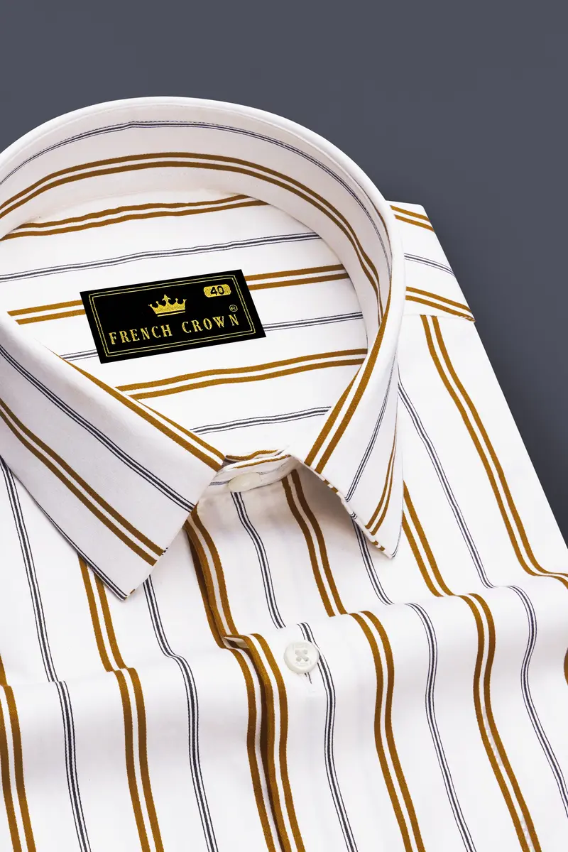 Sienna-Sepia Brown And Bright White Striped Super Soft Premium Cotton Dress Shirt 2