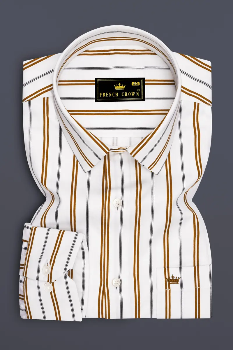 Sienna-Sepia Brown And Bright White Striped Super Soft Premium Cotton Dress Shirt 4