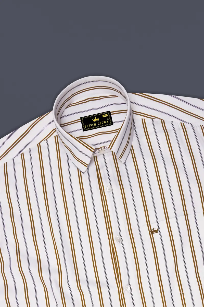 Sienna-Sepia Brown And Bright White Striped Super Soft Premium Cotton Dress Shirt 5
