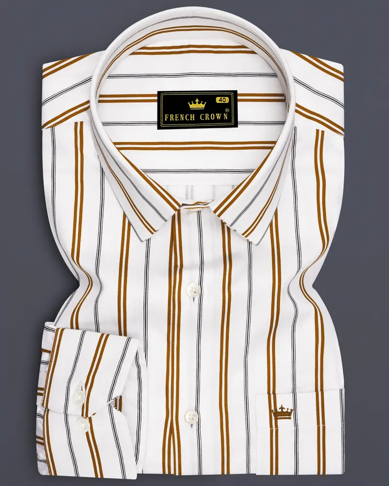 Sienna-Sepia Brown And Bright White Striped Super Soft Premium Cotton Dress Shirt 6