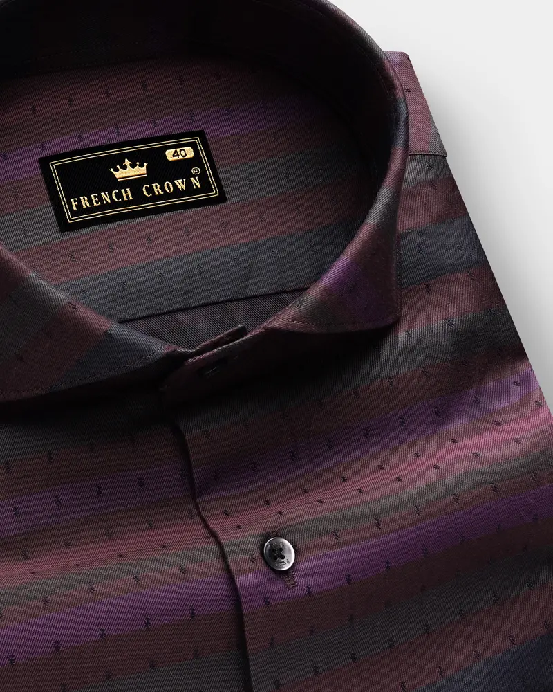 Sienna Shadow-Tuscan Maroon Stripes Jacquard Textured Premium Cotton Dress Shirt 1