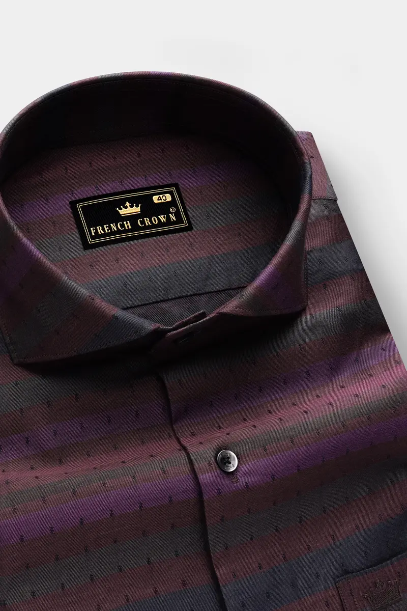 Sienna Shadow-Tuscan Maroon Stripes Jacquard Textured Premium Cotton Dress Shirt 2