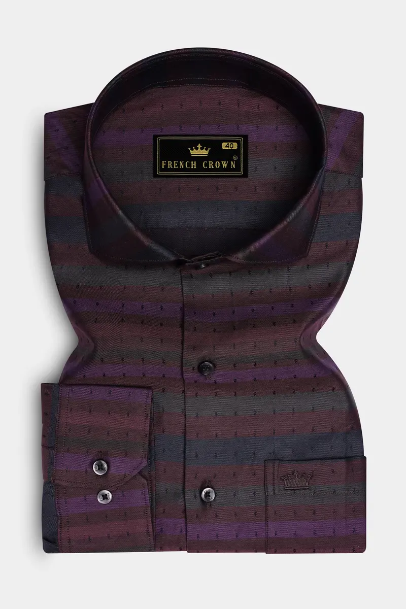 Sienna Shadow-Tuscan Maroon Stripes Jacquard Textured Premium Cotton Dress Shirt 4