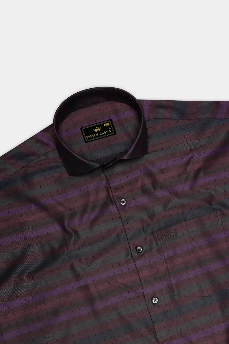Sienna Shadow-Tuscan Maroon Stripes Jacquard Textured Premium Cotton Dress Shirt 5