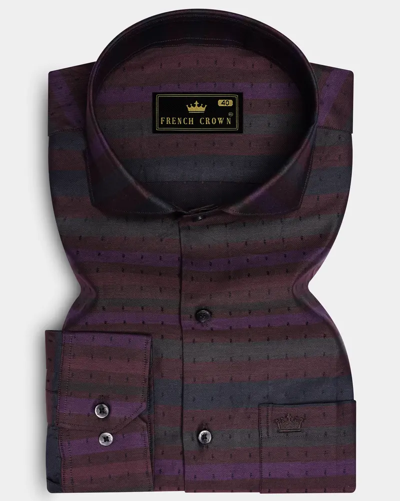 Sienna Shadow-Tuscan Maroon Stripes Jacquard Textured Premium Cotton Dress Shirt 6