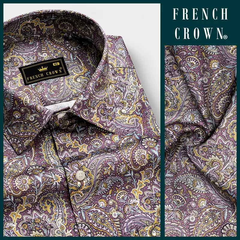 Siennaorchid-Viola Purple And Desert Yellow Multi Color Paisley Printed Subtle Sheen Super Soft Premium Cotton Dress Shirt 10